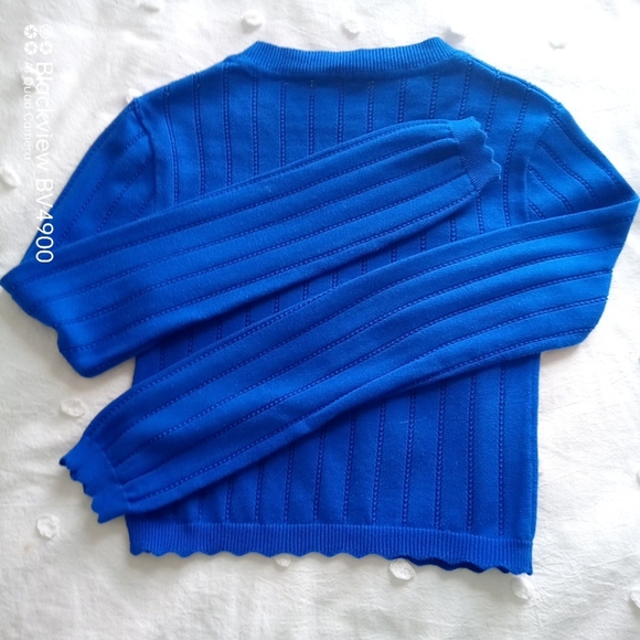 Lulus Charming Cobalt Blue Pointelle Knit Cropped Top xs - Picture 3 of 4